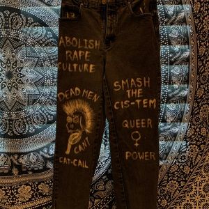 Customized Bleach Dyed Jeans with homemade patch